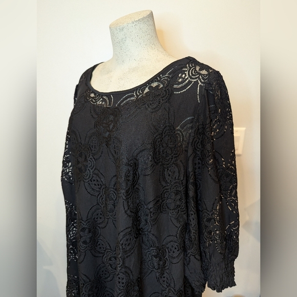 Black Lace Mini Dress 3/4:Sleeve size 24 EU 54 - Picture 9 of 17